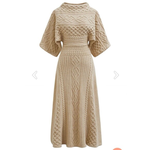 Chicwish Cable Knit Sweater Dress S/M NWT Cream Knitted Midi Cottagecore - Picture 1 of 10